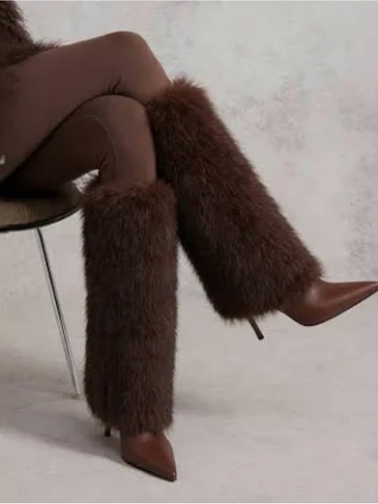 none Shoes - Women's Brown Fur Knee-High Stiletto Boot